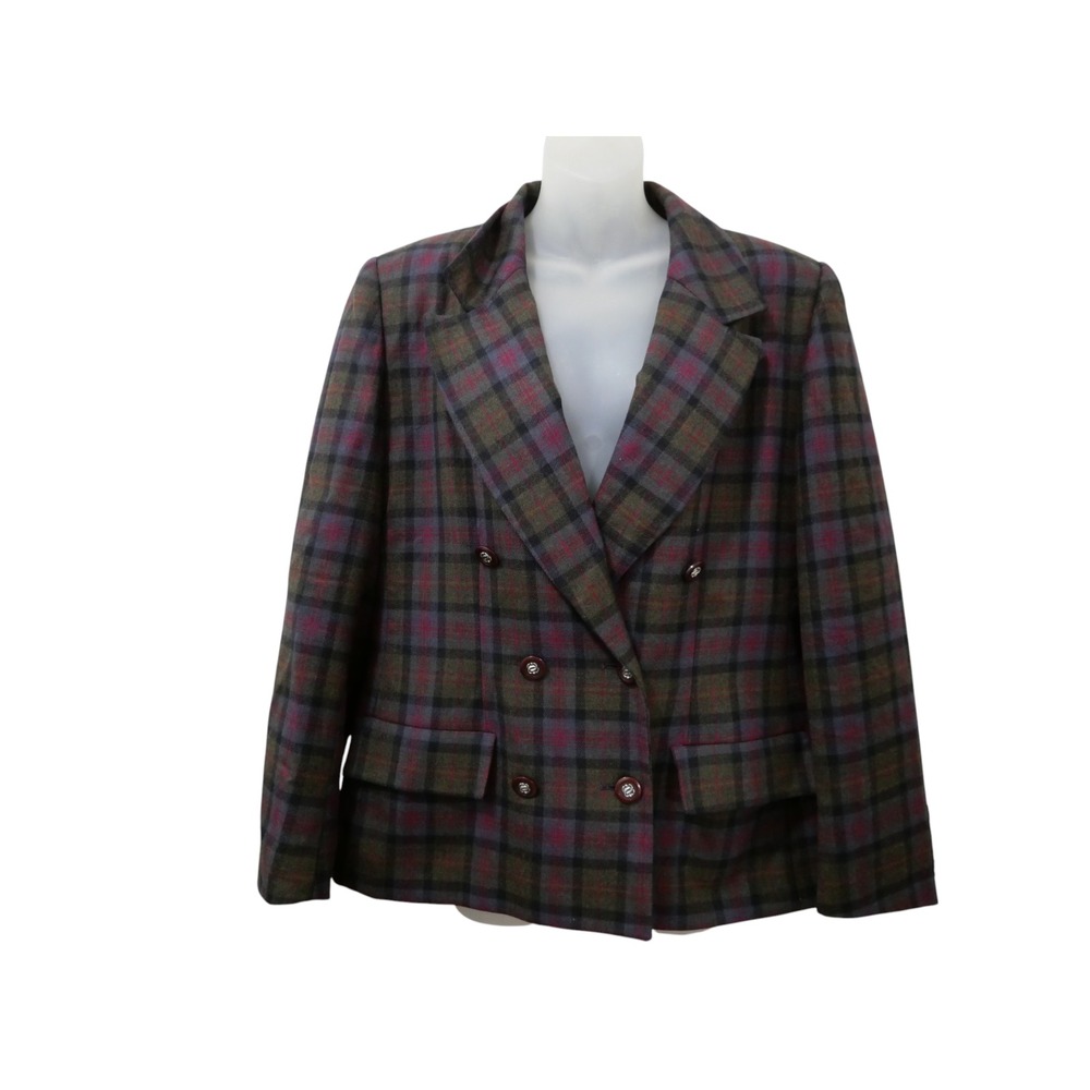Vintage Herbert Grossman Wool Plaid Double Breasted Blazer Women's 14 Academia